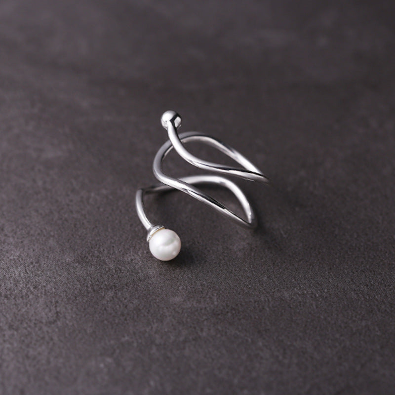 Sterling Silver Geometric Triple Pearl Ring