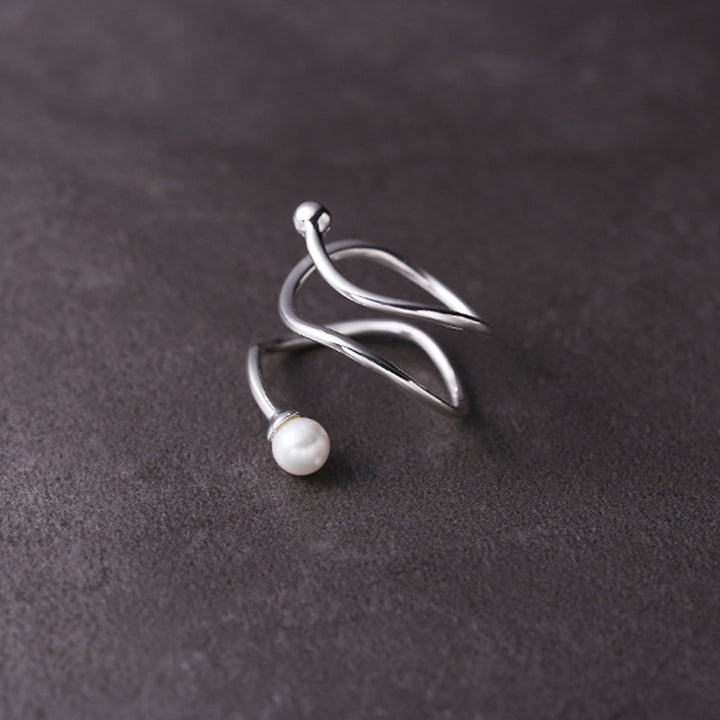 Sterling Silver Geometric Triple Pearl Ring