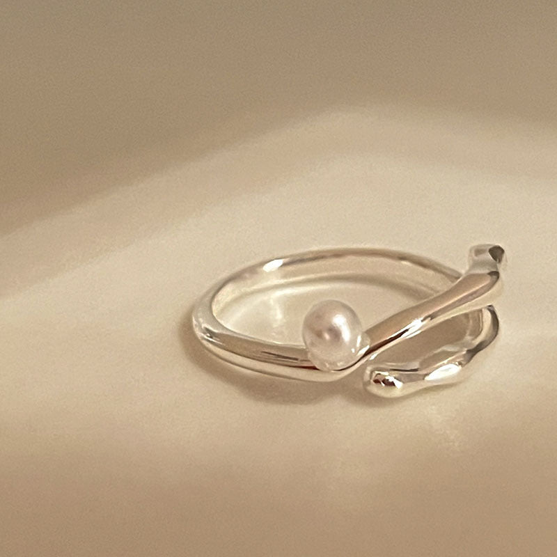Sterling Silver Twig Pearl Adjustable Ring