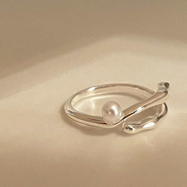 Sterling Silver Twig Pearl Adjustable Ring