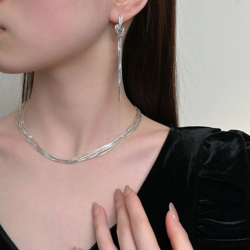 Zirconia Rope Knot Tassel Earrings