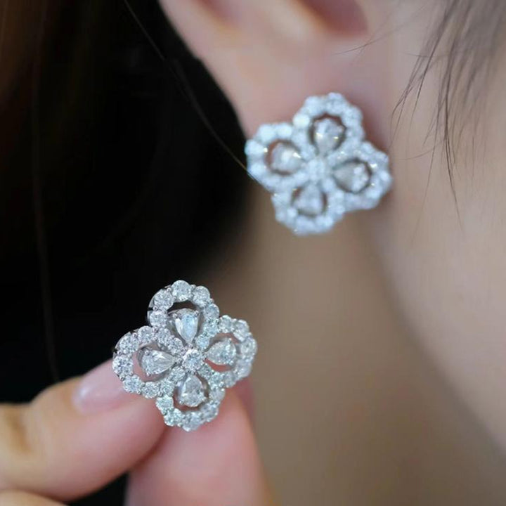 Four Leaf Clover Halo Necklace and Stud Earring Set