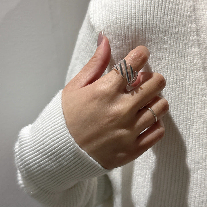 Sterling Silver Layered Twill Adjustable Ring