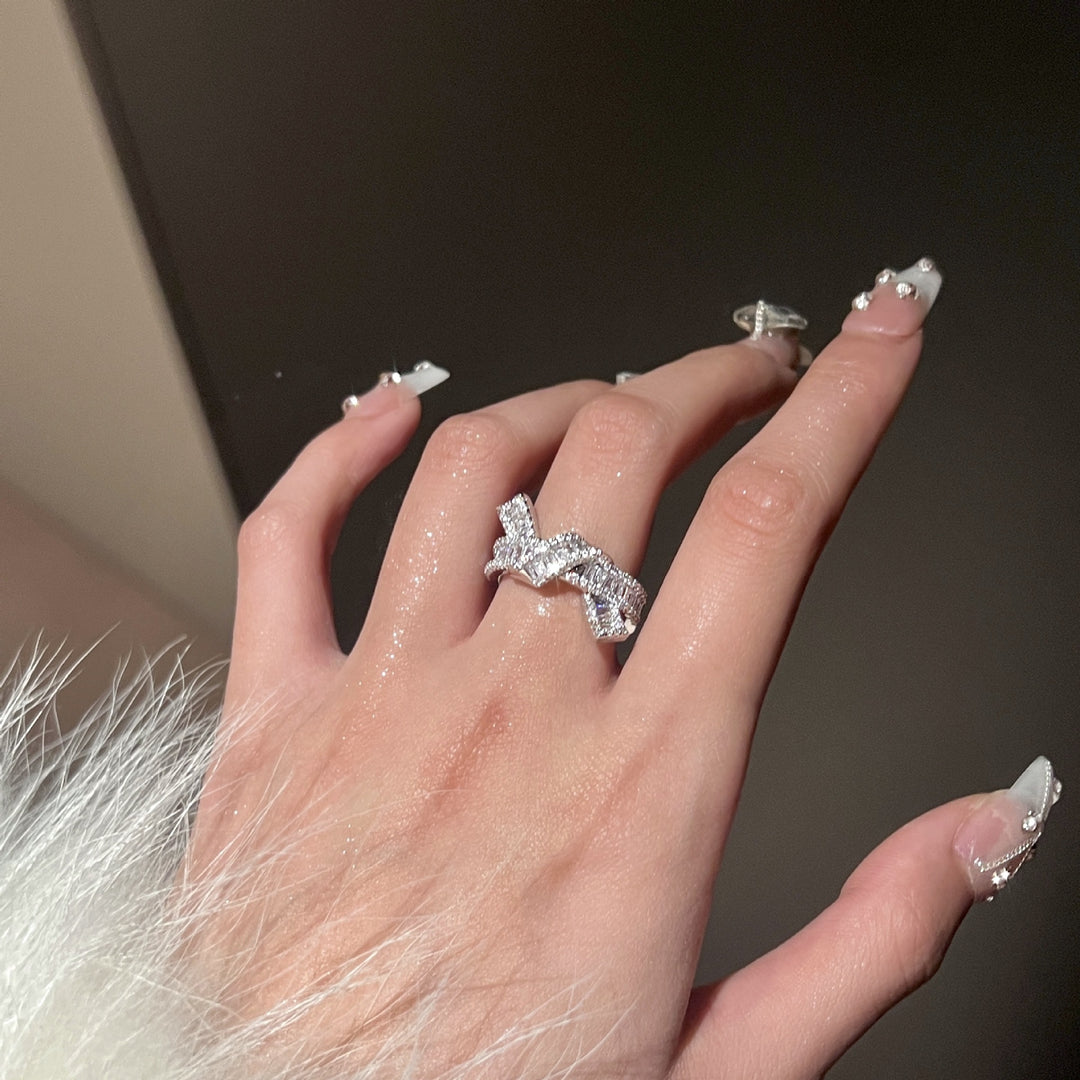 Button Knot Sparkling Diamond Adjustable Ring