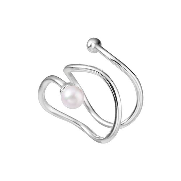 Sterling Silver Geometric Triple Pearl Ring