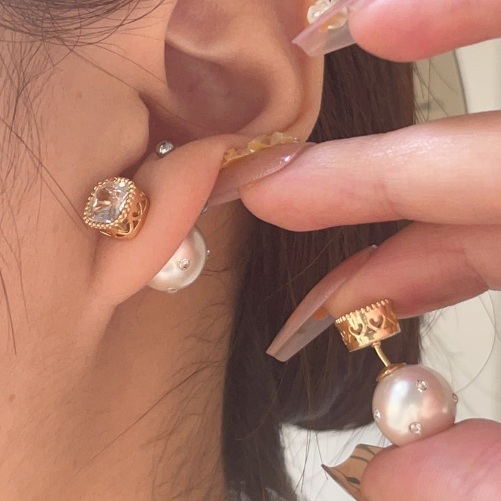 Zirconia Pearl Double Stud Earrings