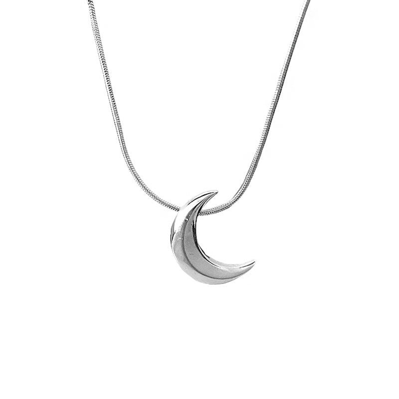 Sterling Silver Curved Moon Necklace
