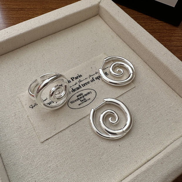 Swirl Sterling Silver Geometric Ring/Earrings