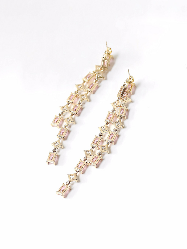 Pink Zirconia Tassel Earrings