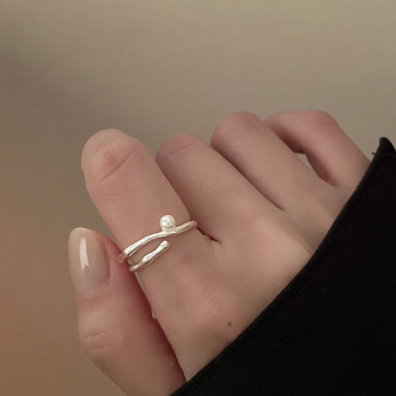 Sterling Silver Twig Pearl Adjustable Ring