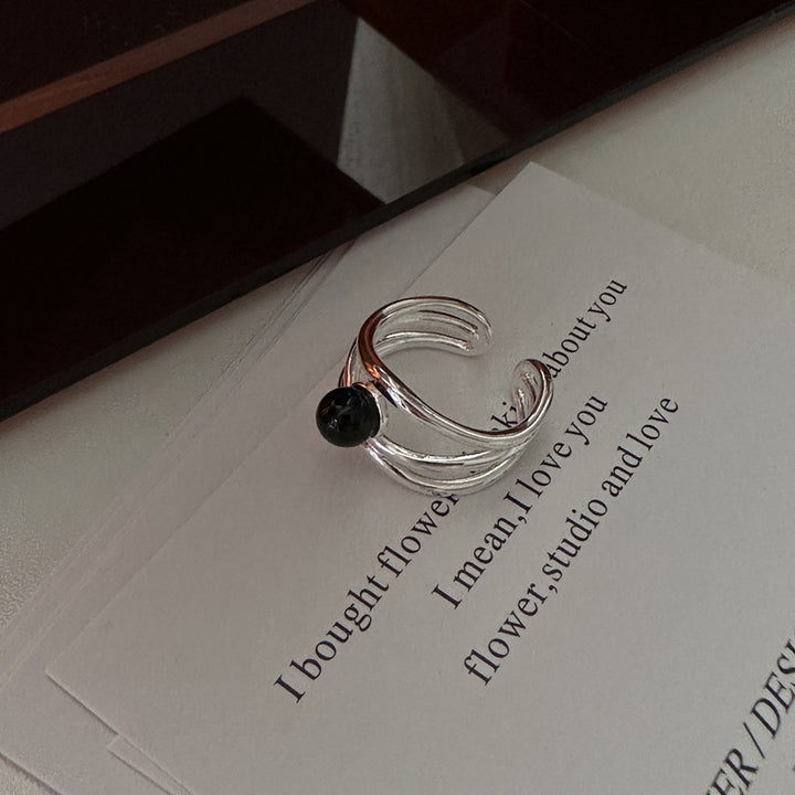 S925 sterling silver black onyx multi-line ring