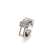 S925 Sterling Silver Square Diamond Pearl Adjustable Ring