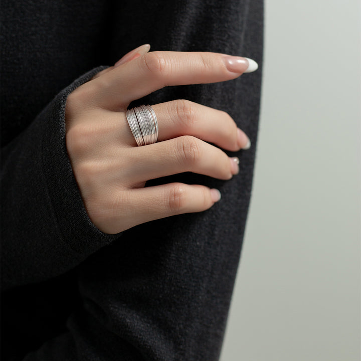 Multi-Layered Line Sterling Silver Ring
