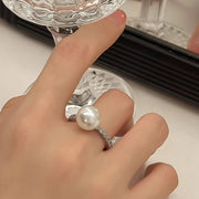 Sterling Silver Simple Zirconia Pearl Ring