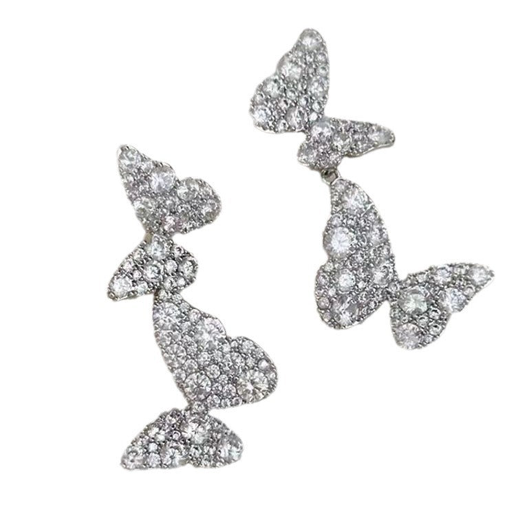 Diamond Butterfly Tassel Earrings