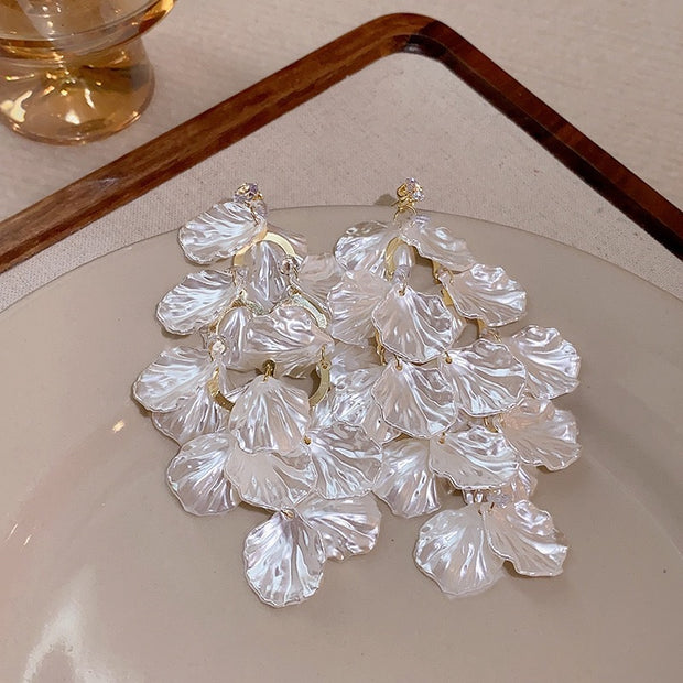Vintage Zirconia Shell Waterfall Tassel Earrings