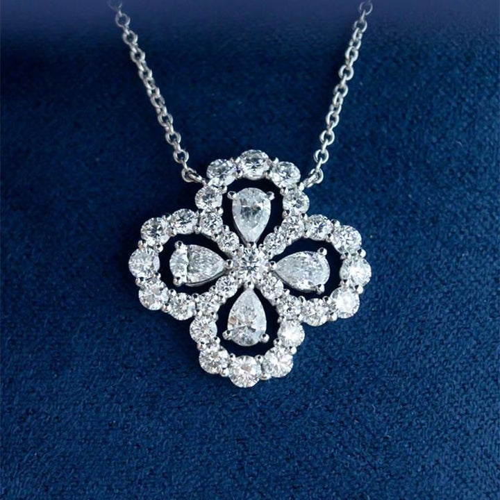 Four Leaf Clover Halo Necklace and Stud Earring Set