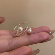 Silver Adjustable Stretch Pearl Ring