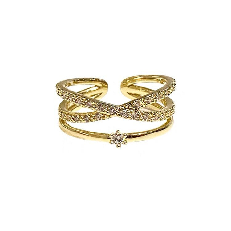 Cross Layers Delicate Zirconia Ring