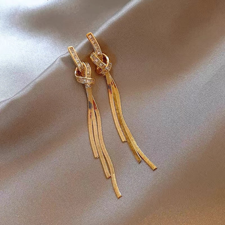 Zirconia Rope Knot Tassel Earrings