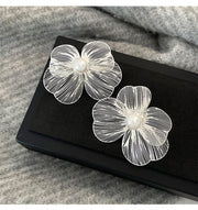 Silver Hollow Flower Petal Earrings