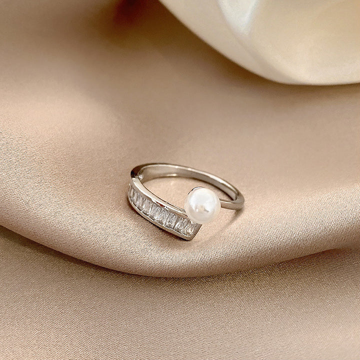Geometric Zirconium Pearl Ring