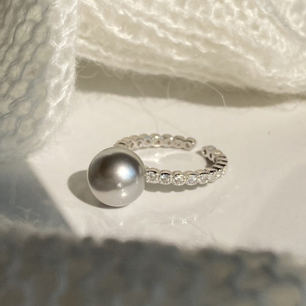 Sterling Silver Simple Zirconia Pearl Ring