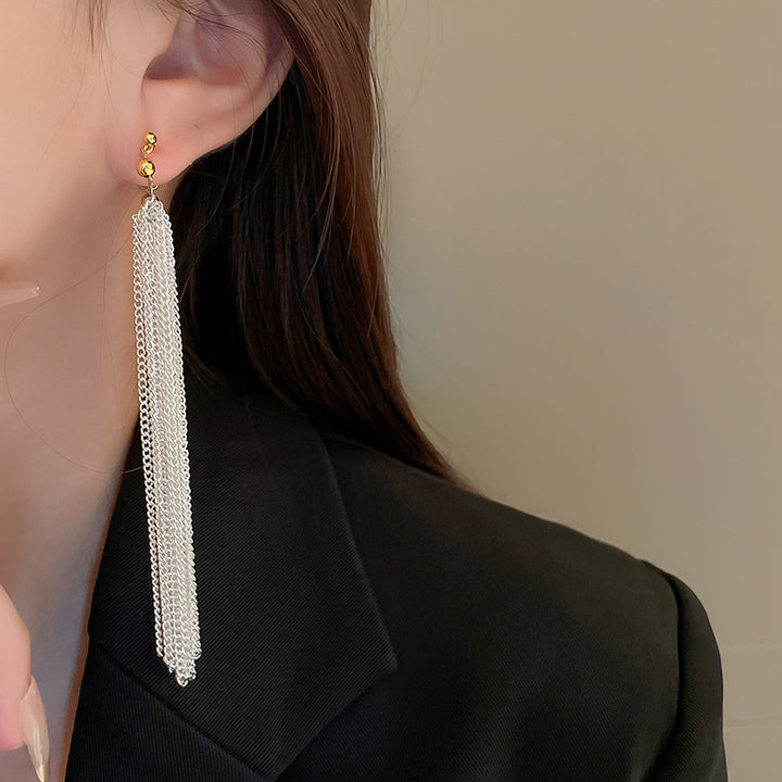 Sparkling Galaxy Waterfall Long Tassel Earrings