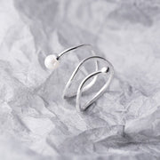 Sterling Silver Geometric Triple Pearl Ring