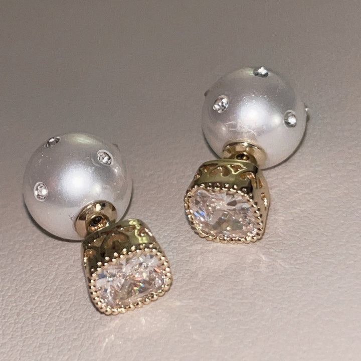 Zirconia Pearl Double Stud Earrings