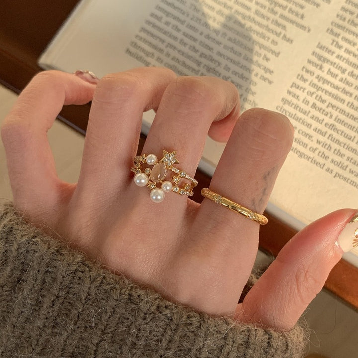 S925 Sterling Silver Star Pearl Ring