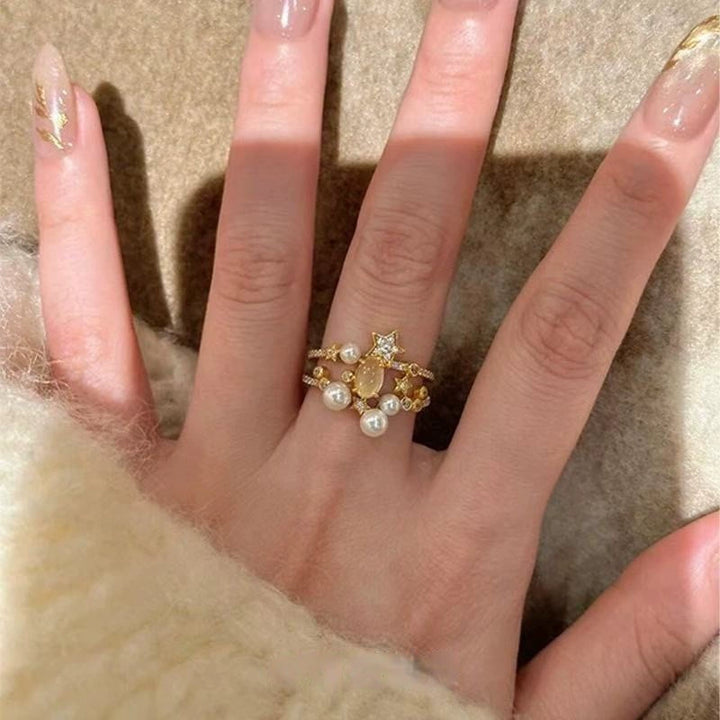 S925 Sterling Silver Star Pearl Ring