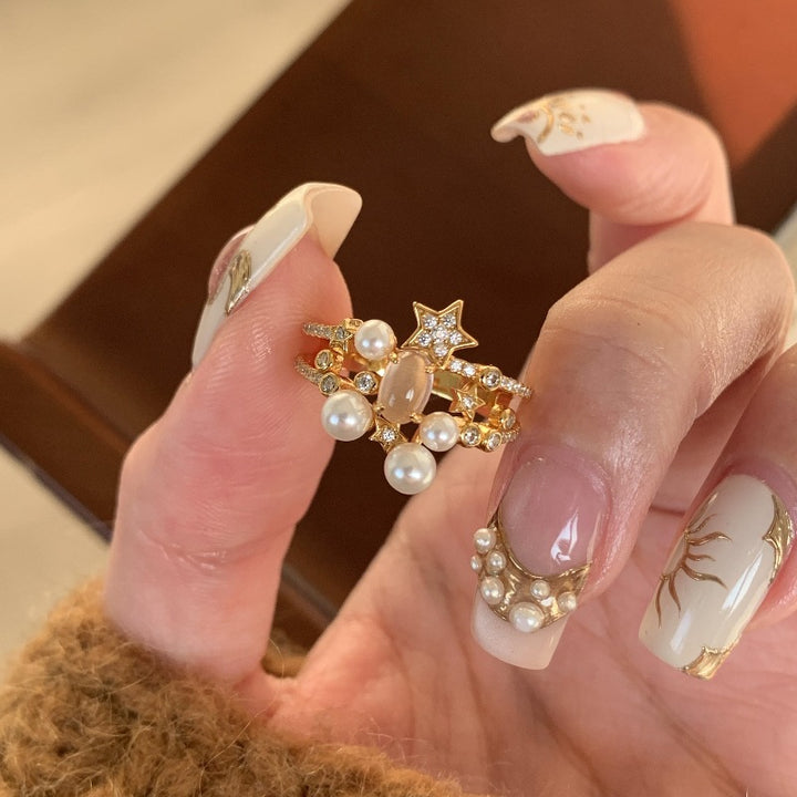 S925 Sterling Silver Star Pearl Ring