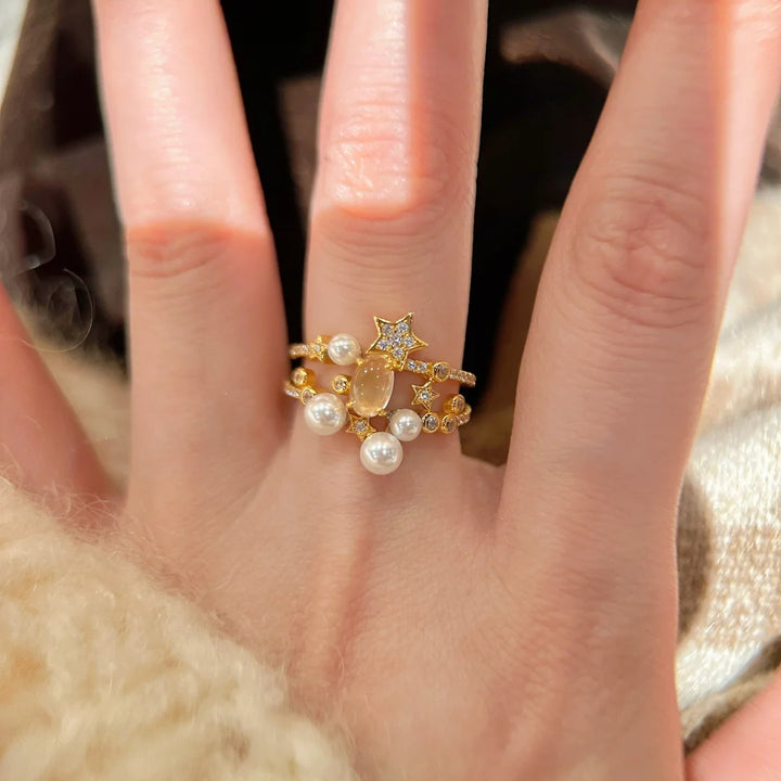 S925 Sterling Silver Star Pearl Ring