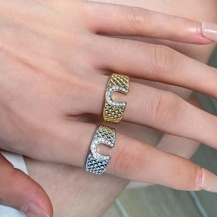 S925 Sterling Silver U-Shape Diamond Ring