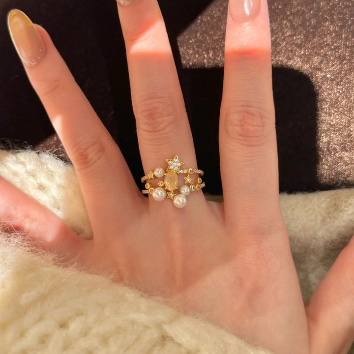 S925 Sterling Silver Star Pearl Ring