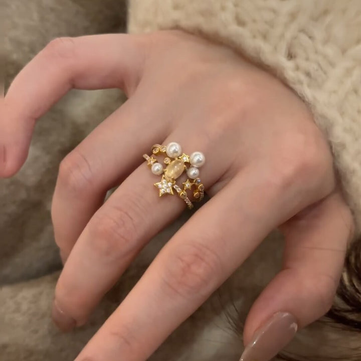 S925 Sterling Silver Star Pearl Ring