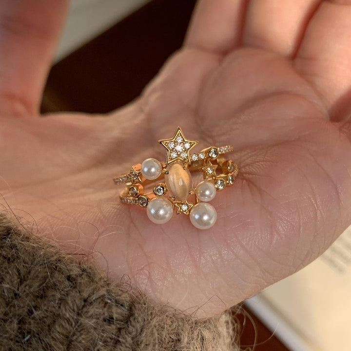 S925 Sterling Silver Star Pearl Ring