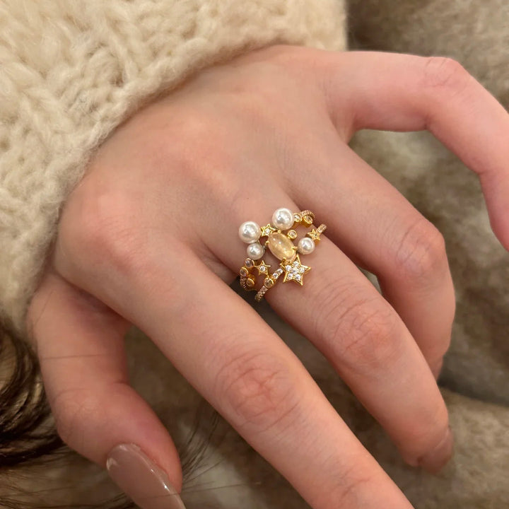 S925 Sterling Silver Star Pearl Ring