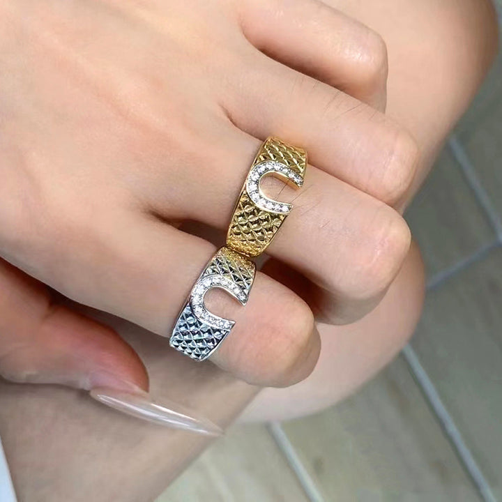 S925 Sterling Silver U-Shape Diamond Ring