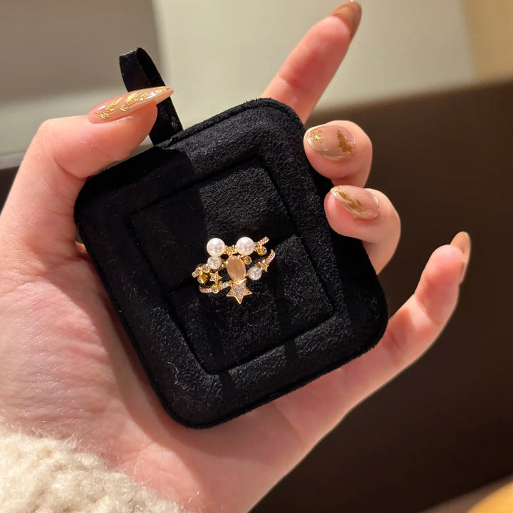 S925 Sterling Silver Star Pearl Ring