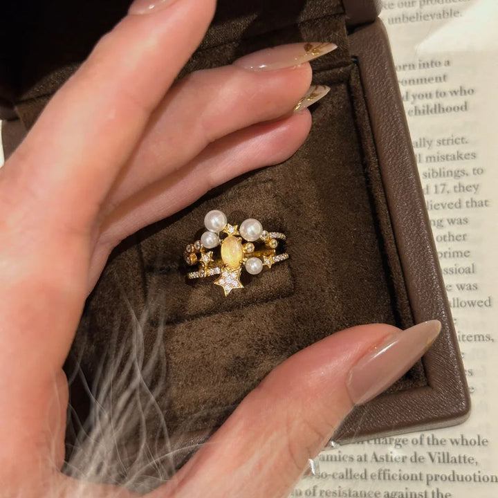 S925 Sterling Silver Star Pearl Ring