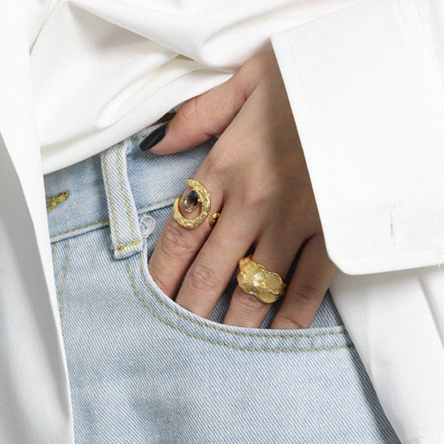 S925 Sterling Silver Minimalist Irregular Texture Adjustable Ring