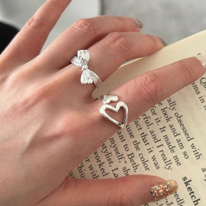 S925 Sterling Silver Textured Bow Ring