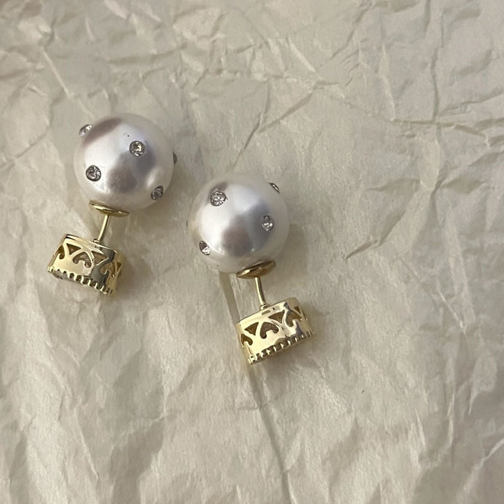 Zirconia Pearl Double Stud Earrings