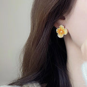 Gradient Crystal Green Flower Earrings