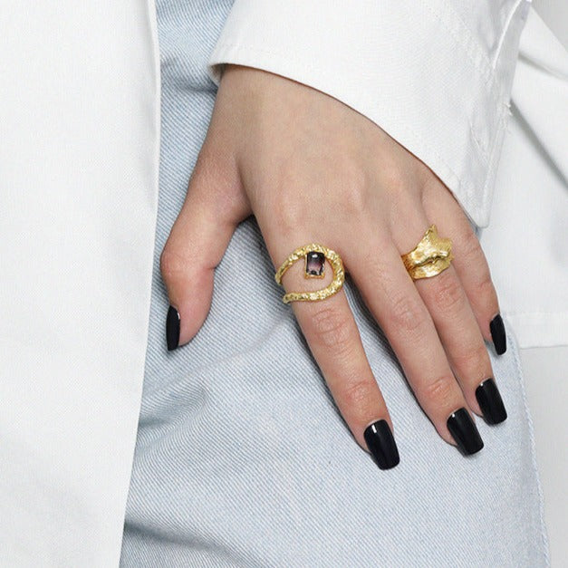 S925 Sterling Silver Minimalist Irregular Texture Adjustable Ring