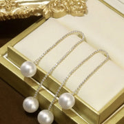 Golden Diamond Tassel Pearl Earrings