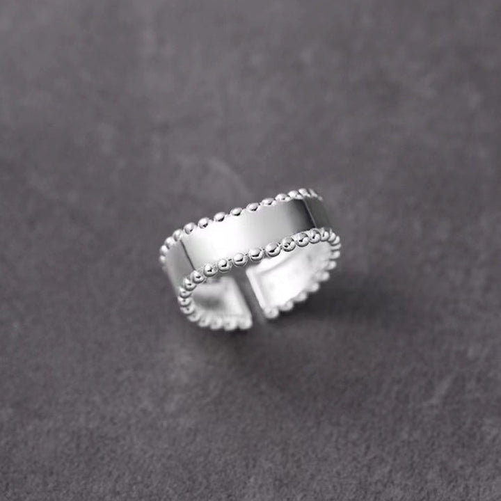 Sterling Silver Wave Glossy Beaded Edge Ring
