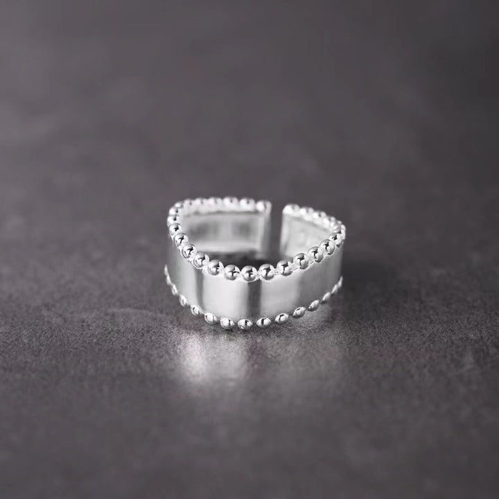 Sterling Silver Wave Glossy Beaded Edge Ring